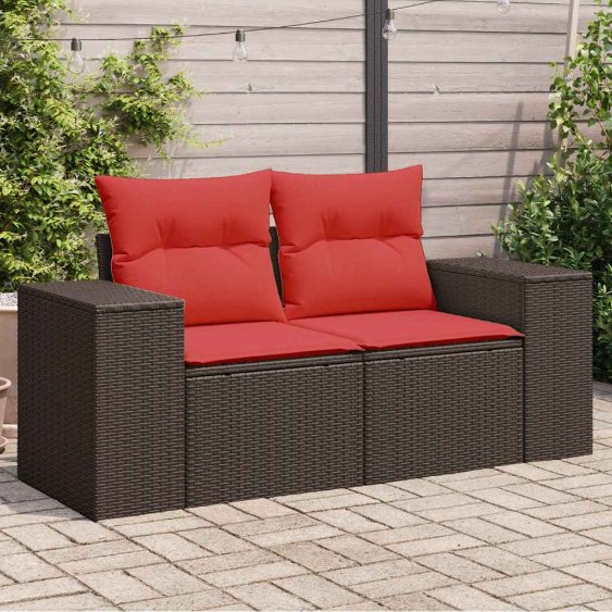 vidaXL Gartensofa 2-Sitzer mit Kissen Grau Poly Rattan