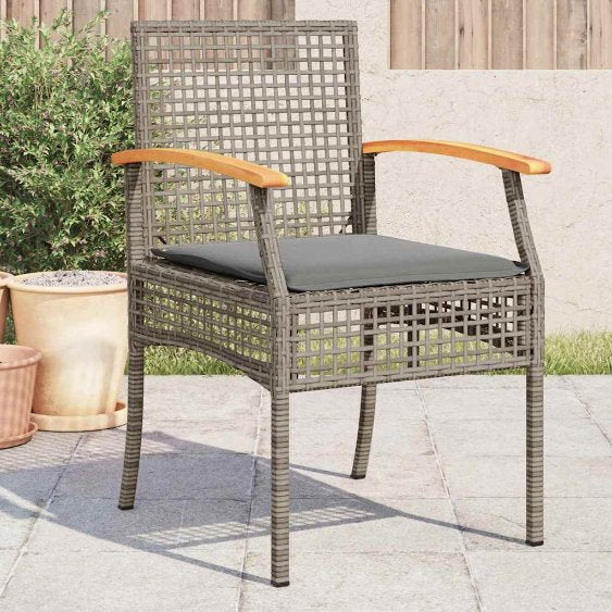 vidaXL Gartenstühle mit Kissen 2 Stk. Schwarz Poly Rattan Akazienholz