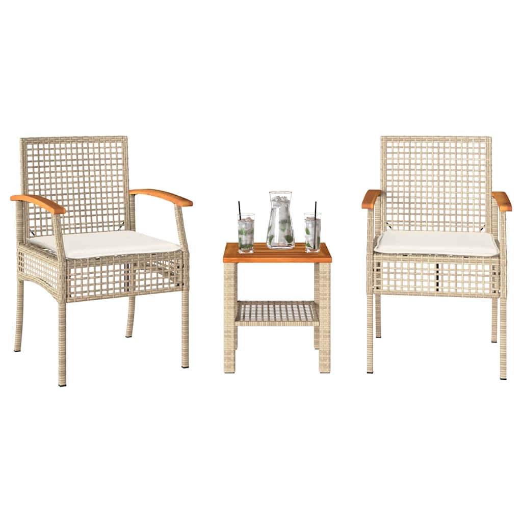 vidaXL 3-tlg. Bistro-Set mit Kissen Schwarz Poly Rattan Akazienholz