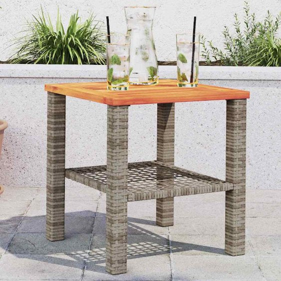 vidaXL Gartentisch Schwarz 40x40x42 cm Poly Rattan Akazienholz