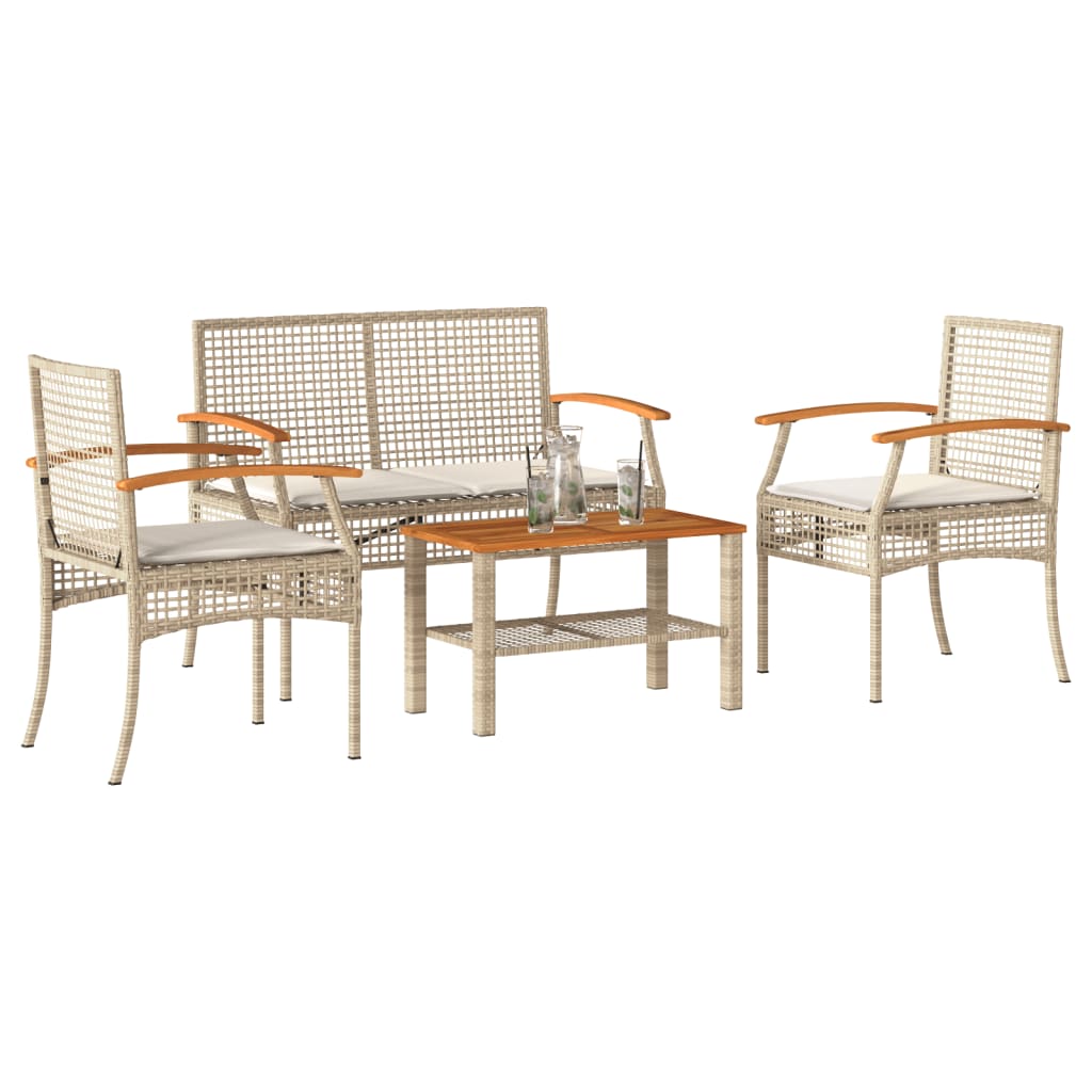 vidaXL 3-tlg. Bistro-Set mit Kissen Schwarz Poly Rattan Akazienholz