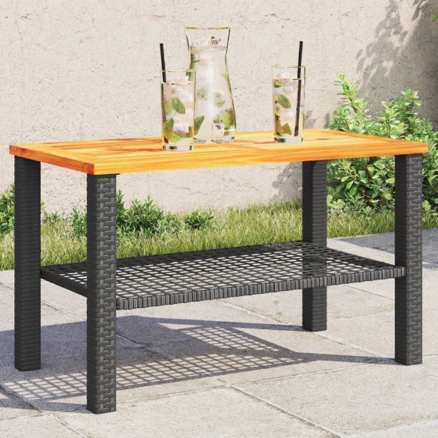 vidaXL Gartentisch Schwarz 40x40x42 cm Poly Rattan Akazienholz