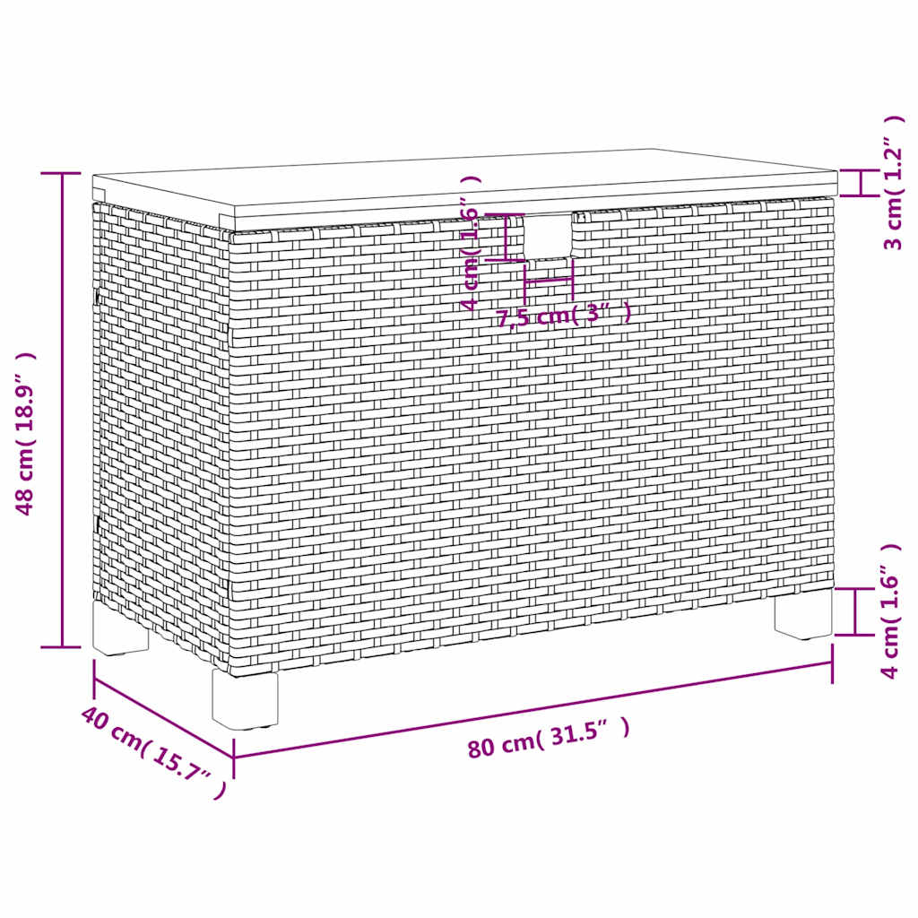 vidaXL Garten-Auflagenbox Schwarz 80x40x48 cm Poly Rattan Akazienholz