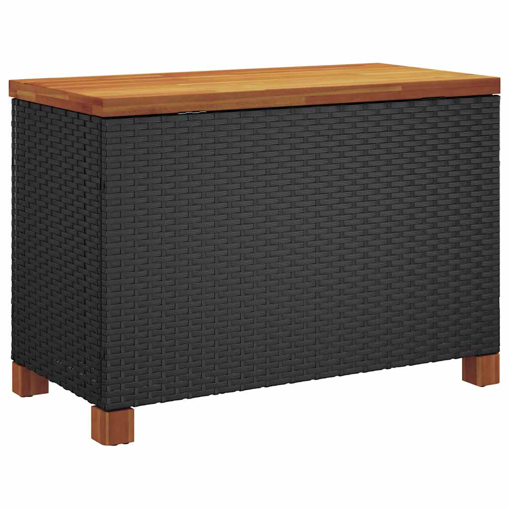 vidaXL Garten-Auflagenbox Schwarz 80x40x48 cm Poly Rattan Akazienholz