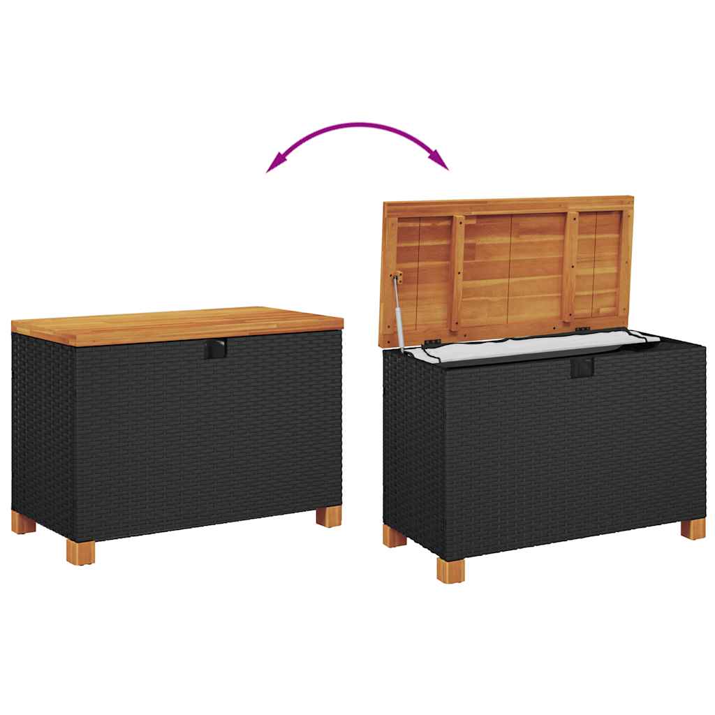 vidaXL Garten-Auflagenbox Schwarz 80x40x48 cm Poly Rattan Akazienholz