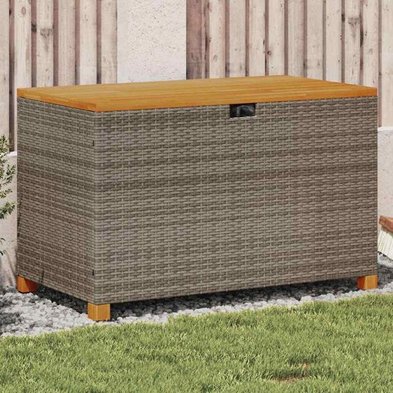 vidaXL Garten-Auflagenbox Schwarz 80x40x48 cm Poly Rattan Akazienholz