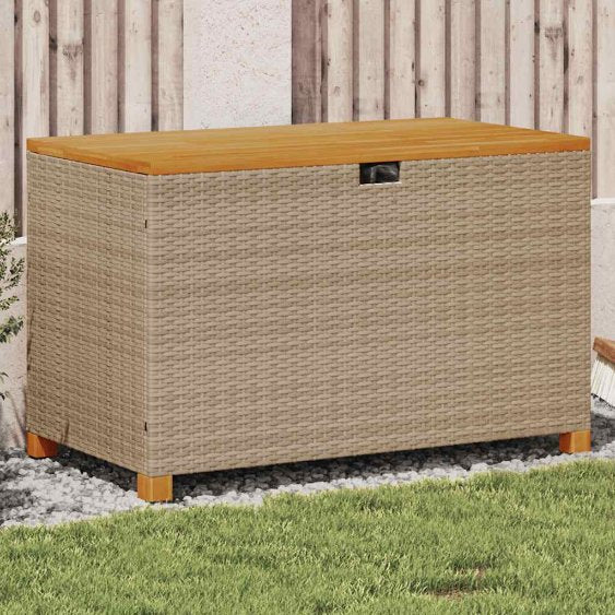 vidaXL Garten-Auflagenbox Schwarz 80x40x48 cm Poly Rattan Akazienholz