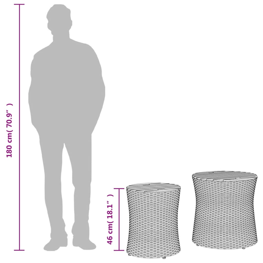 vidaXL Garten-Beistelltische 2 Stk. mit Holzplatte Schwarz Poly Rattan