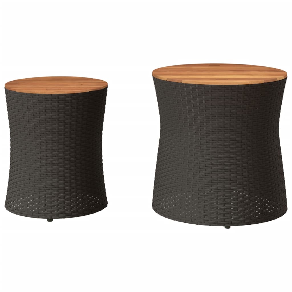 vidaXL Garten-Beistelltische 2 Stk. mit Holzplatte Schwarz Poly Rattan