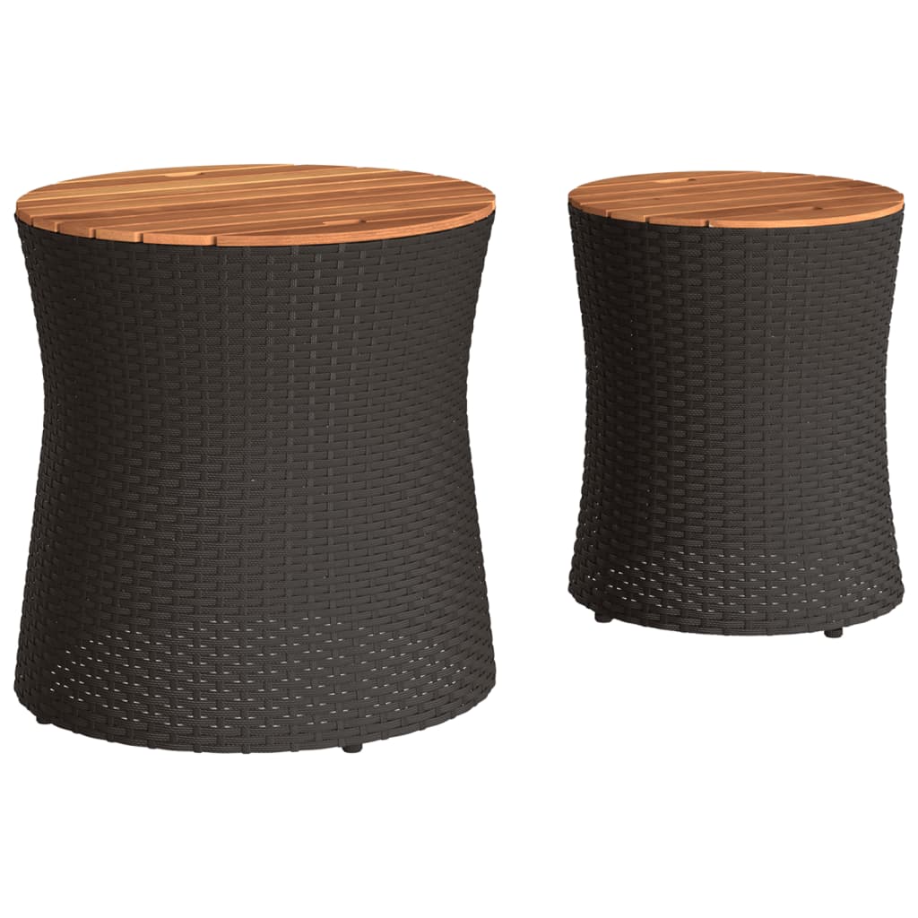 vidaXL Garten-Beistelltische 2 Stk. mit Holzplatte Schwarz Poly Rattan