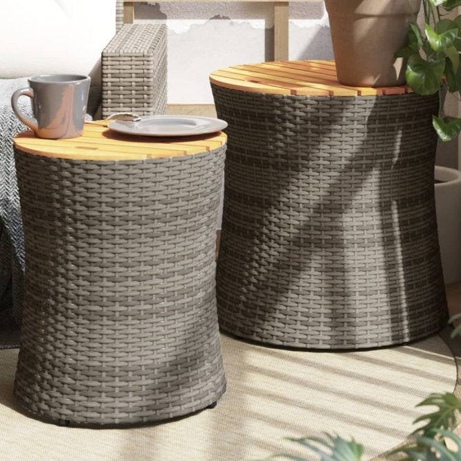 vidaXL Garten-Beistelltische 2 Stk. mit Holzplatte Schwarz Poly Rattan