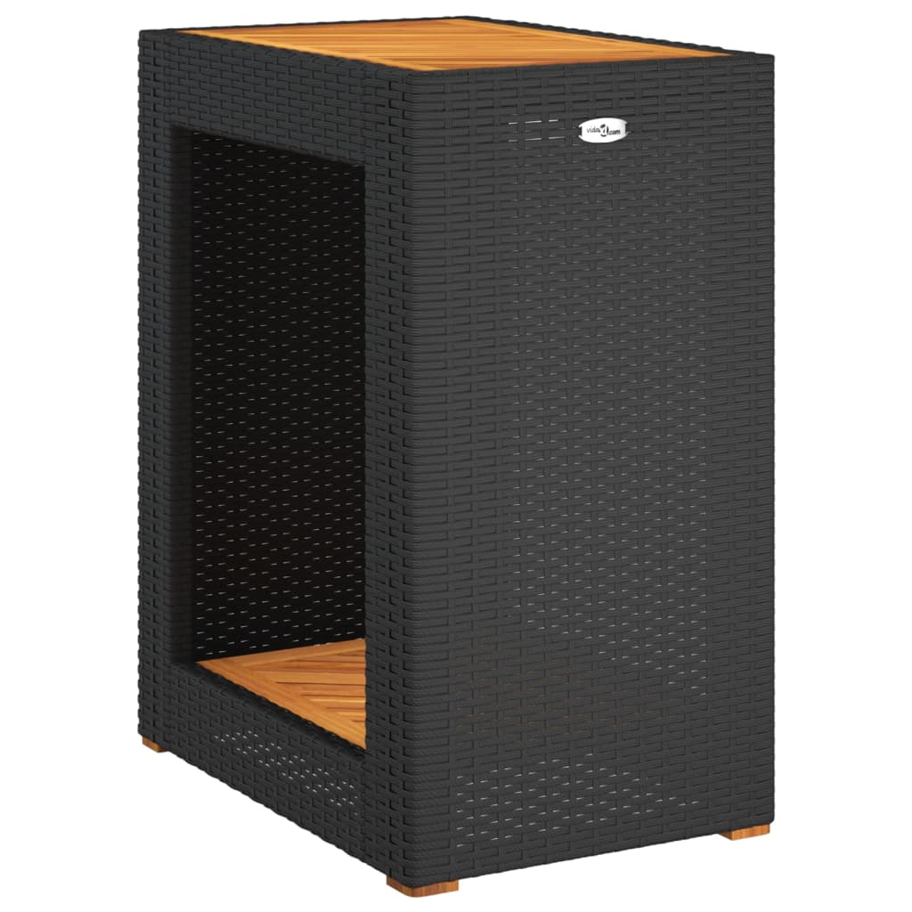 vidaXL Garten-Beistelltisch mit Holzplatte Schwarz Poly Rattan