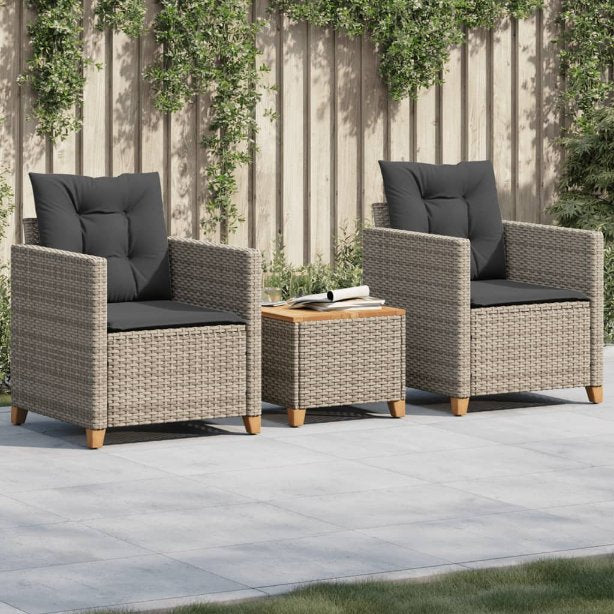 vidaXL 3-tlg. Bistro-Set mit Kissen Schwarz Poly Rattan Akazienholz