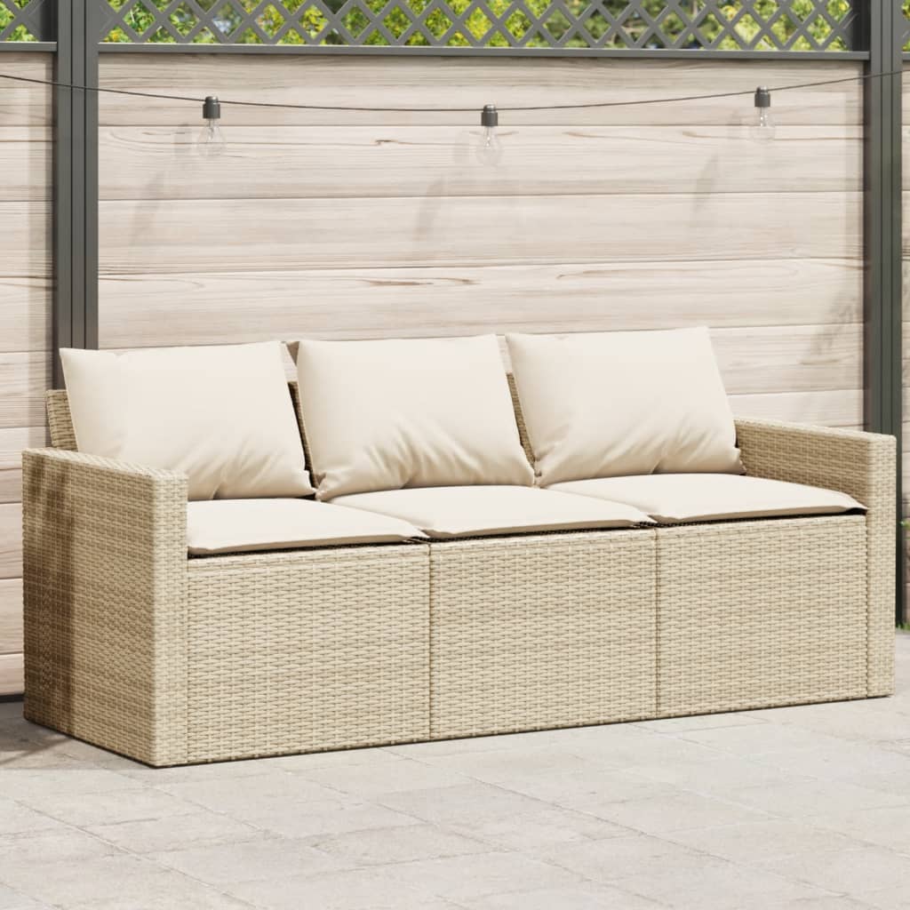vidaXL Gartensofa mit Kissen 3-Sitzer Schwarz Poly Rattan