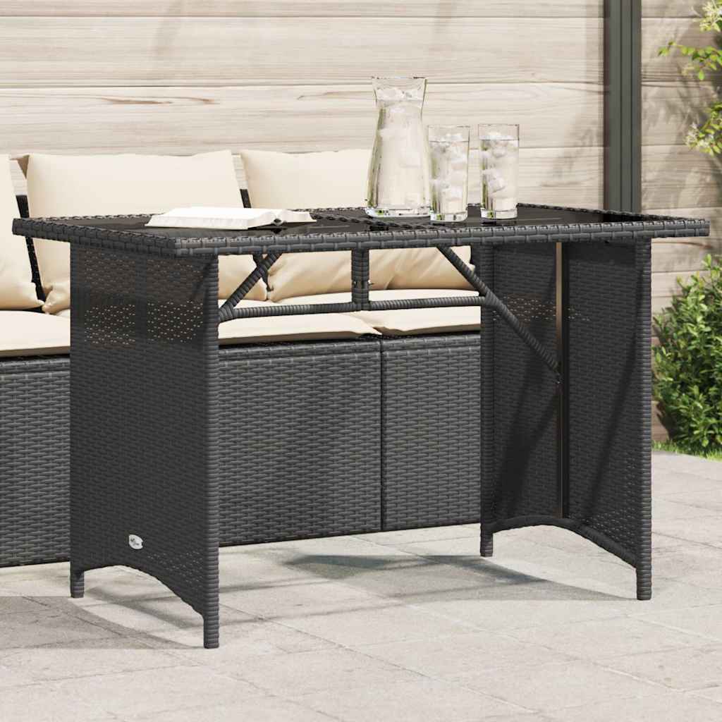 vidaXL Gartentisch mit Glasplatte Schwarz 110x68x70 cm Poly Rattan