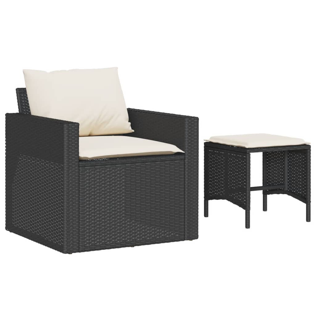 vidaXL 4-tlg. Garten-Sofagarnitur mit Kissen Schwarz Poly Rattan