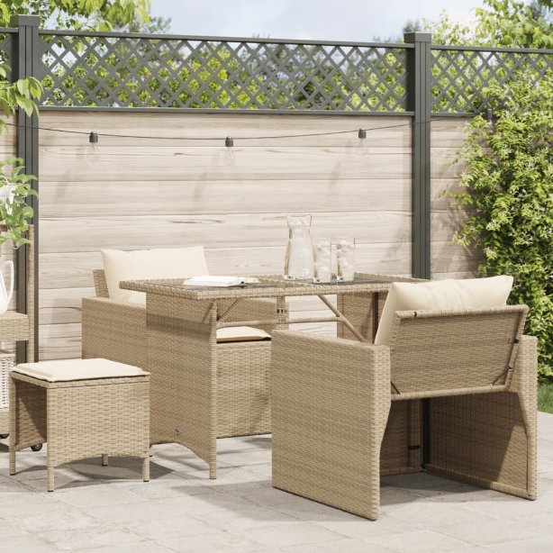 vidaXL 4-tlg. Garten-Sofagarnitur mit Kissen Schwarz Poly Rattan