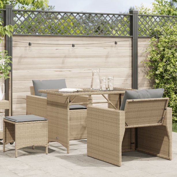 vidaXL 4-tlg. Garten-Sofagarnitur mit Kissen Schwarz Poly Rattan