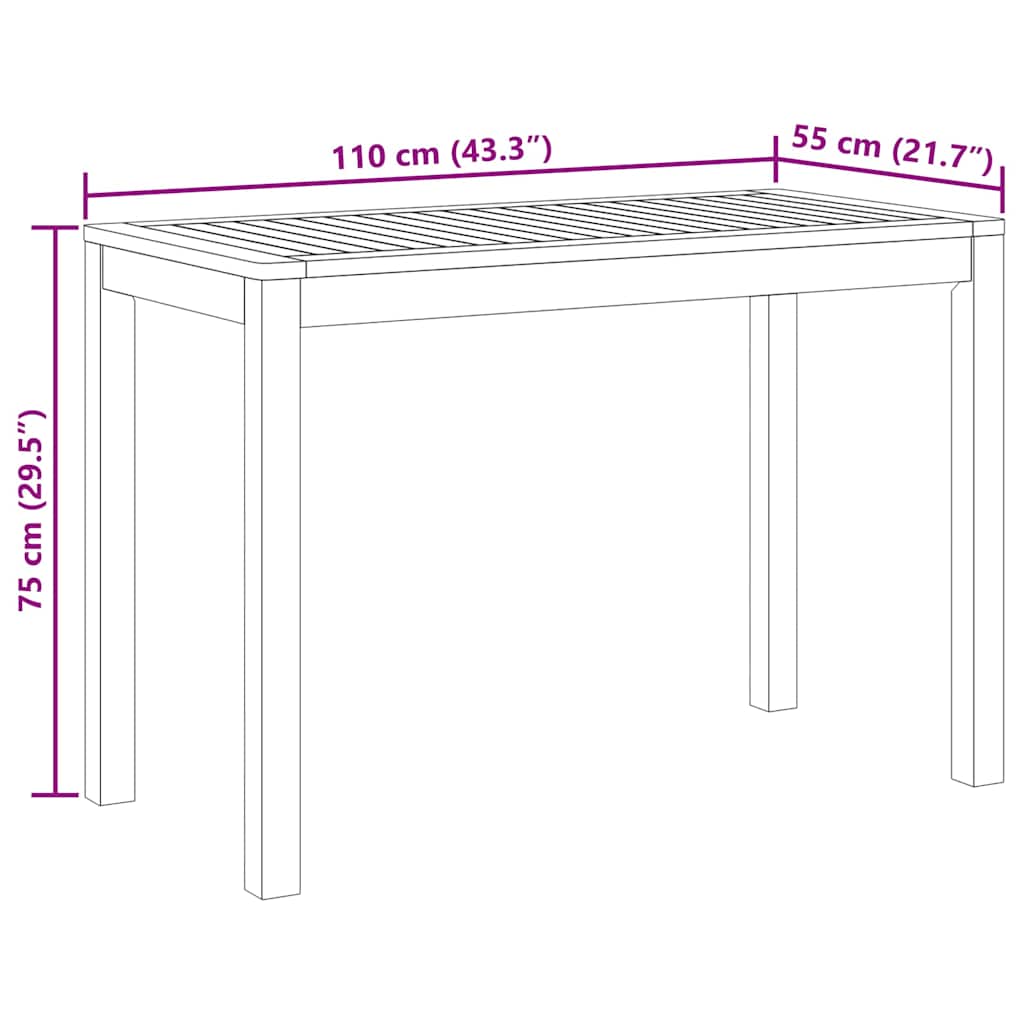 vidaXL Garten-Esstisch 110x55x75 cm Massivholz Akazie