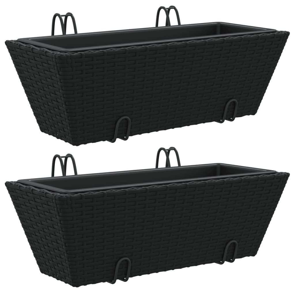vidaXL Pflanzkasten mit Haken 2 Stk. Schwarz Poly Rattan