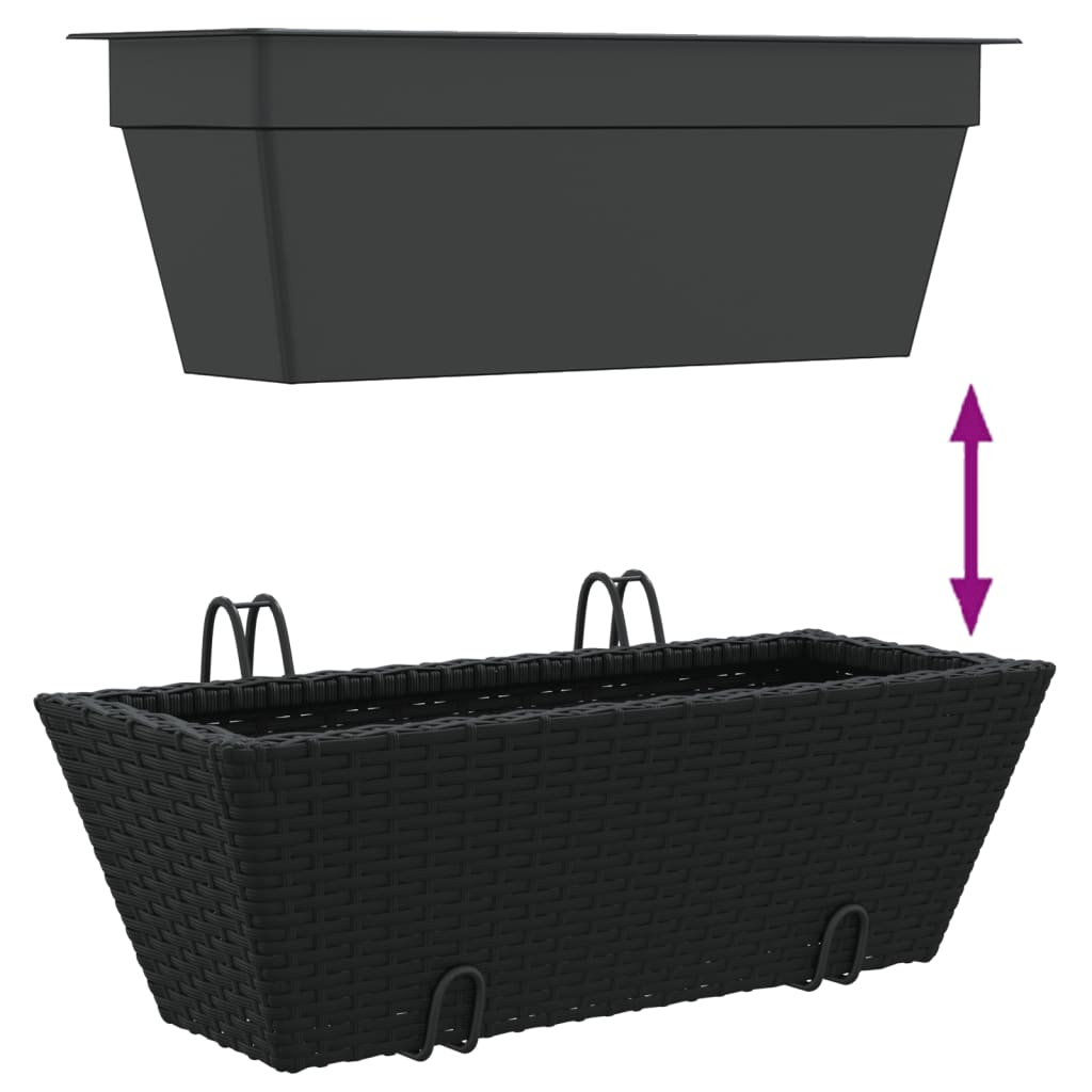 vidaXL Pflanzkasten mit Haken 2 Stk. Schwarz Poly Rattan