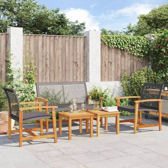 vidaXL Gartenstühle 2 Stk. Schwarz Poly Rattan und Akazienholz