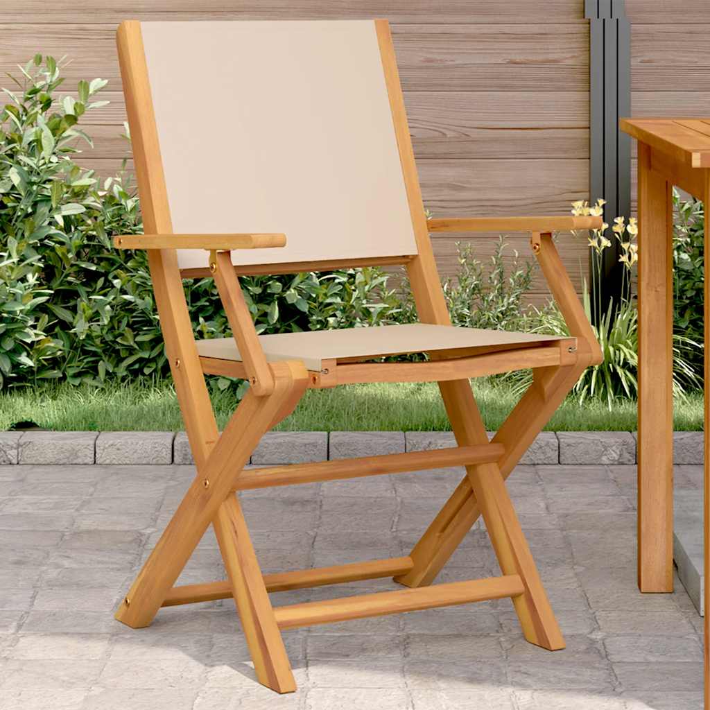 Gartenstühle 4 Stk. Klappbar Cremeweiß Stoff und Massivholz