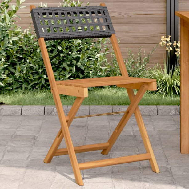 Gartenstühle 4 Stk. Klappbar Schwarz Poly Rattan & Massivholz