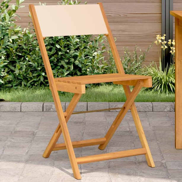 Gartenstühle 4 Stk. Klappbar Cremeweiß Stoff und Massivholz