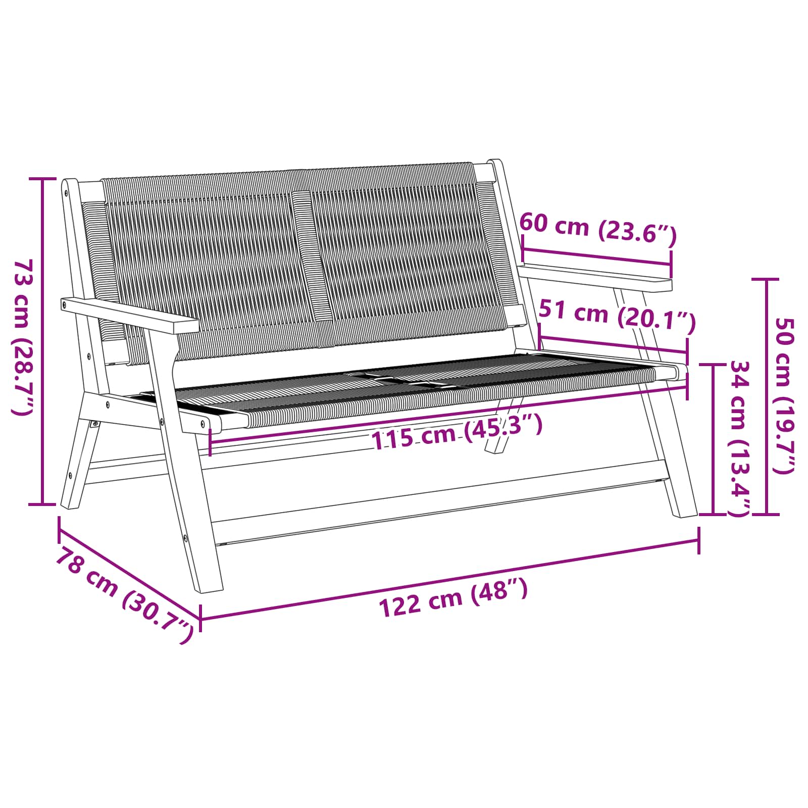 vidaXL gartenmöbel Schwarz 122 x 78 x 73 cm Massivholz Akazie