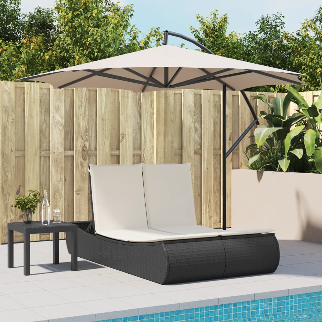 vidaXL Doppel-Sonnenliege mit Kissen Schwarz Poly Rattan