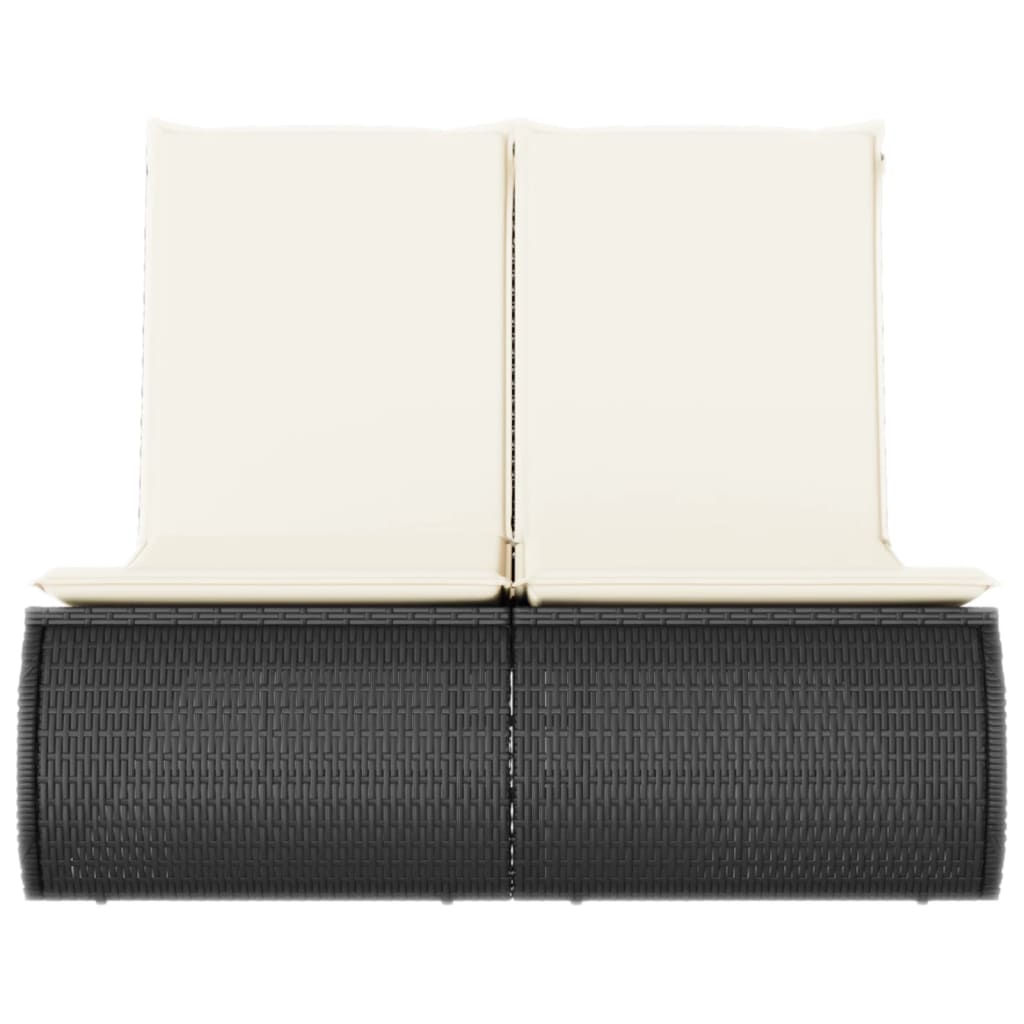 vidaXL Doppel-Sonnenliege mit Kissen Schwarz Poly Rattan
