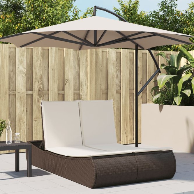 vidaXL Doppel-Sonnenliege mit Kissen Schwarz Poly Rattan