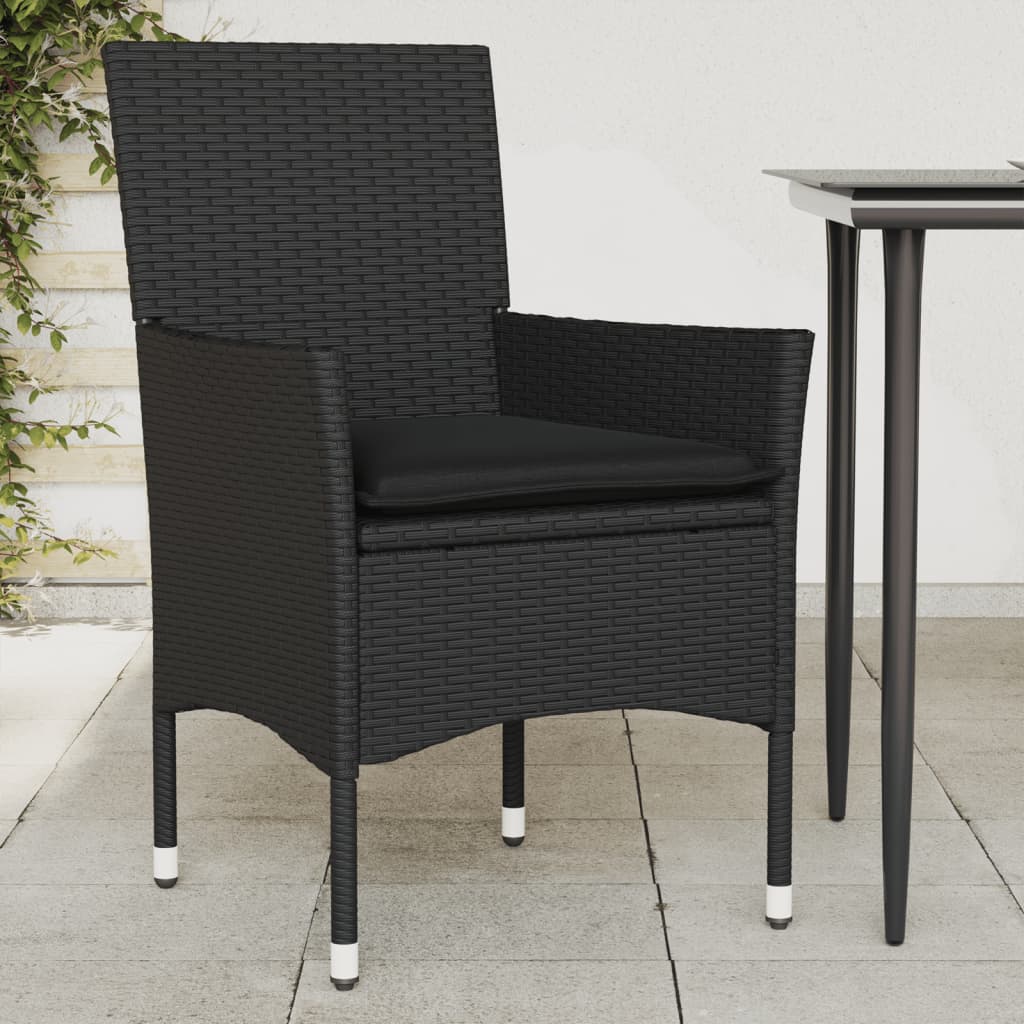 vidaXL Gartenstühle mit Kissen 2 Stk. Schwarz Poly Rattan