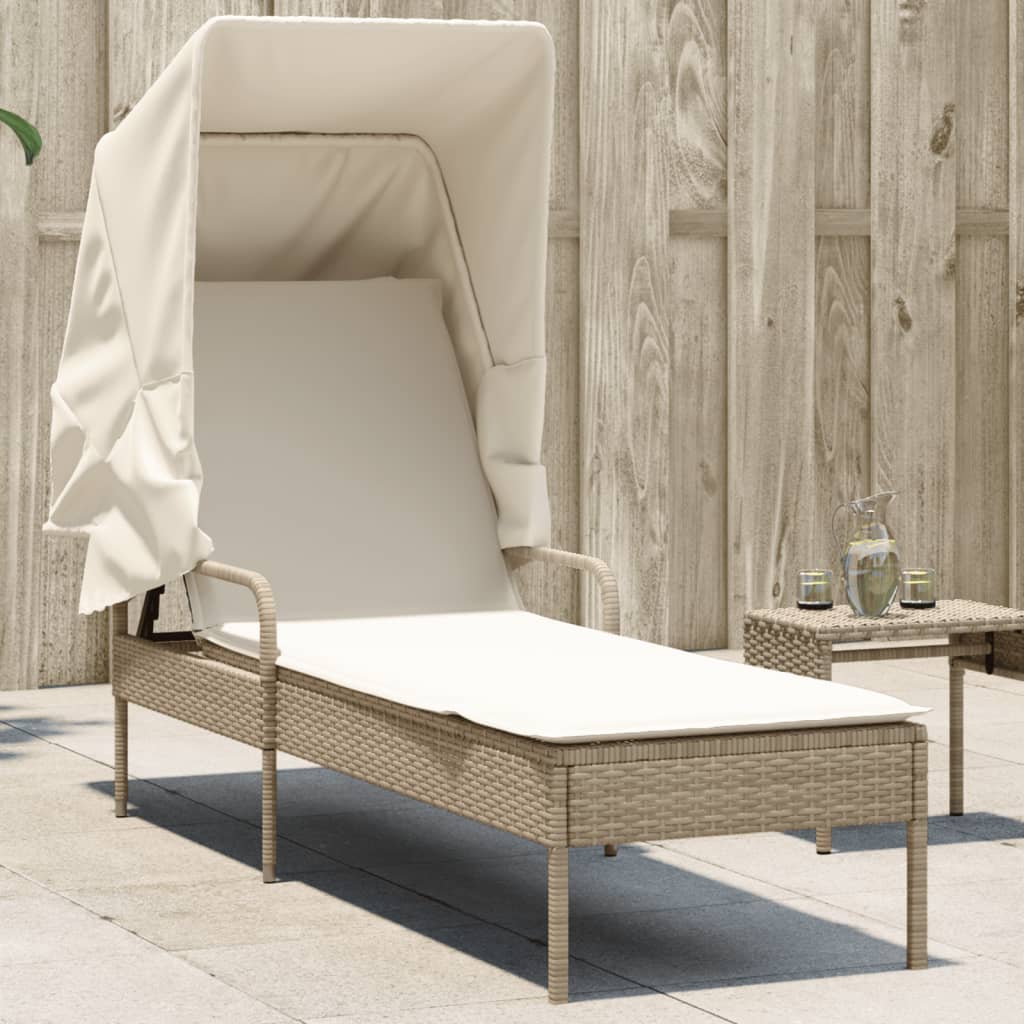 vidaXL Sonnenliege mit Dach Schwarz Poly Rattan