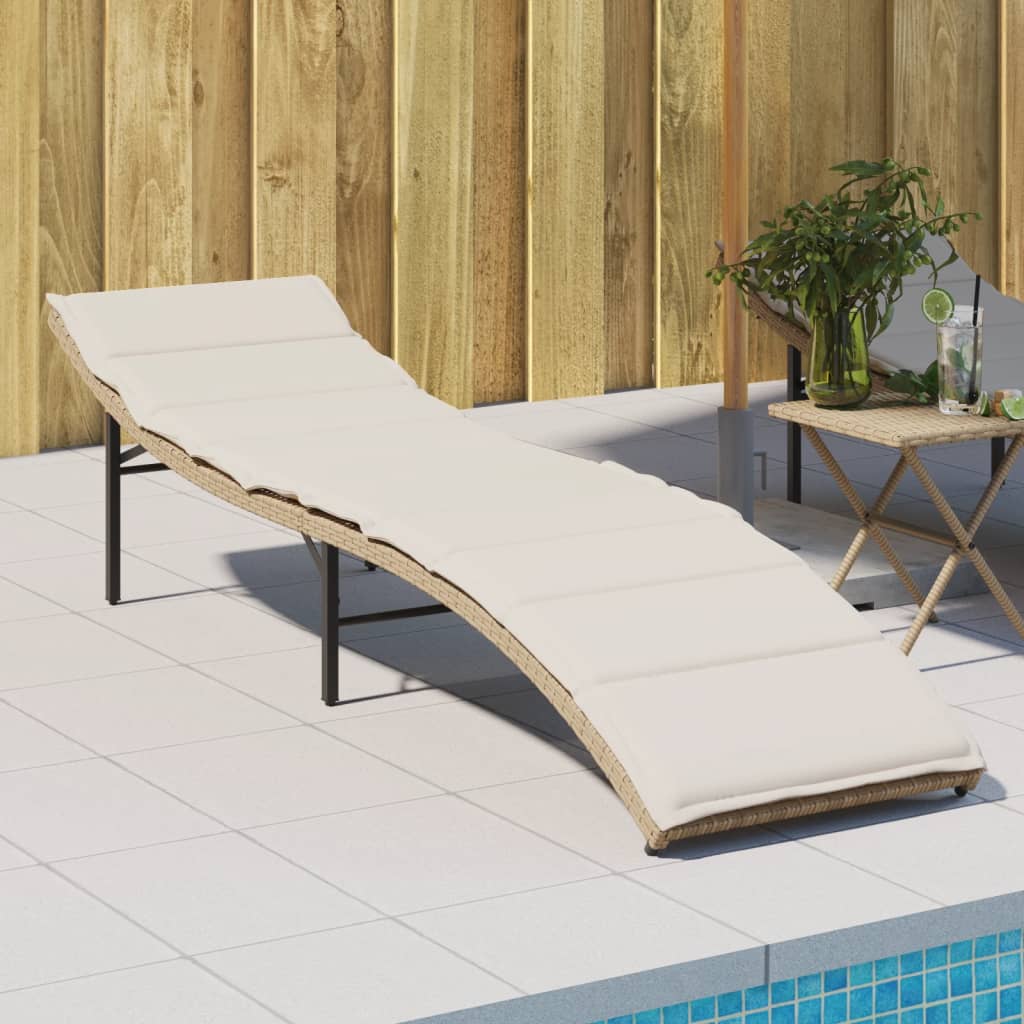 vidaXL Sonnenliege mit Kissen Schwarz 55x199x50 cm Poly Rattan