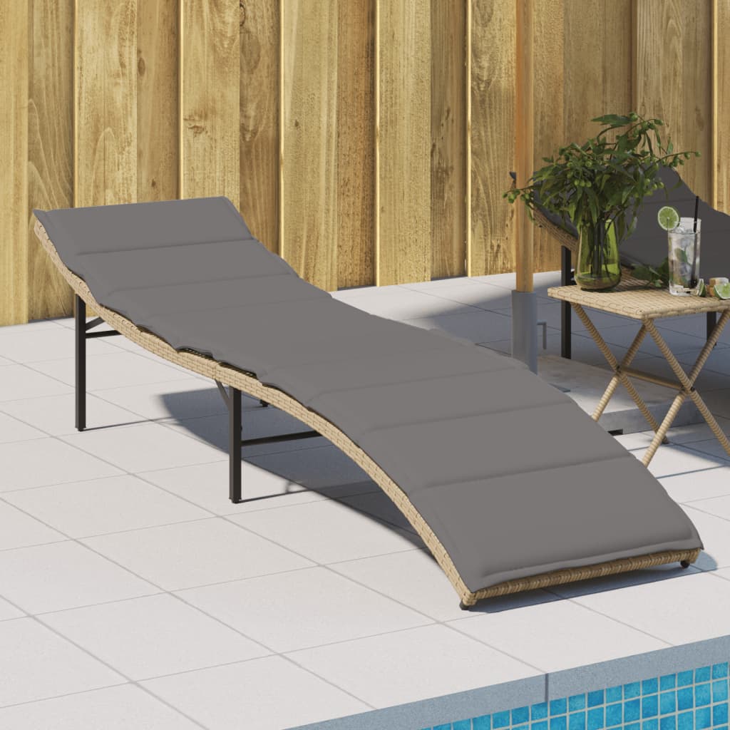 vidaXL Sonnenliege mit Kissen Schwarz 55x199x50 cm Poly Rattan
