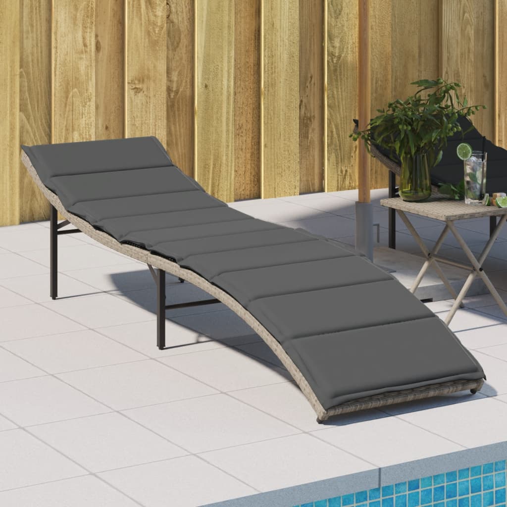 vidaXL Sonnenliege mit Kissen Schwarz 55x199x50 cm Poly Rattan