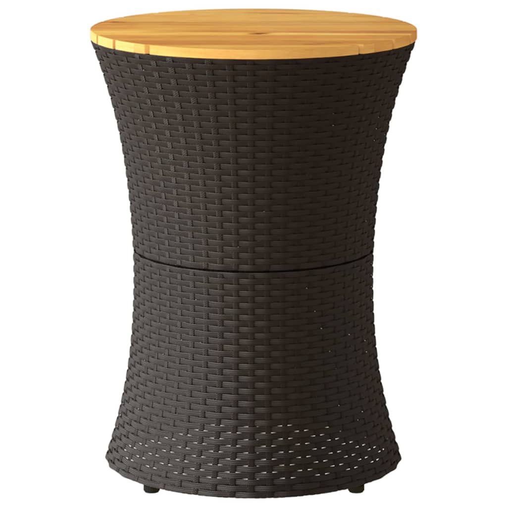 vidaXL Garten-Beistelltisch Trommelform Schwarz Poly Rattan Massivholz
