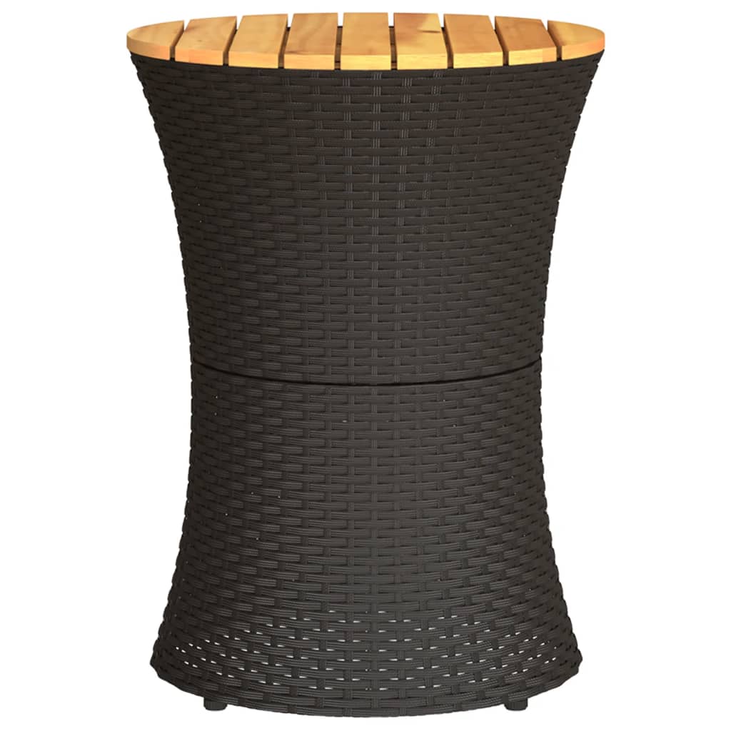 vidaXL Garten-Beistelltisch Trommelform Schwarz Poly Rattan Massivholz