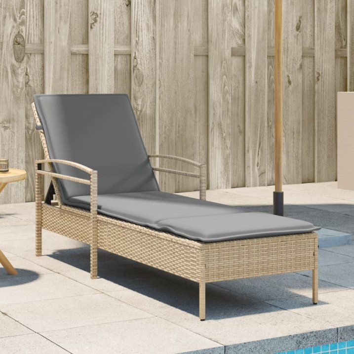 vidaXL Sonnenliege mit Auflage Schwarz 63x200x81 cm Poly Rattan