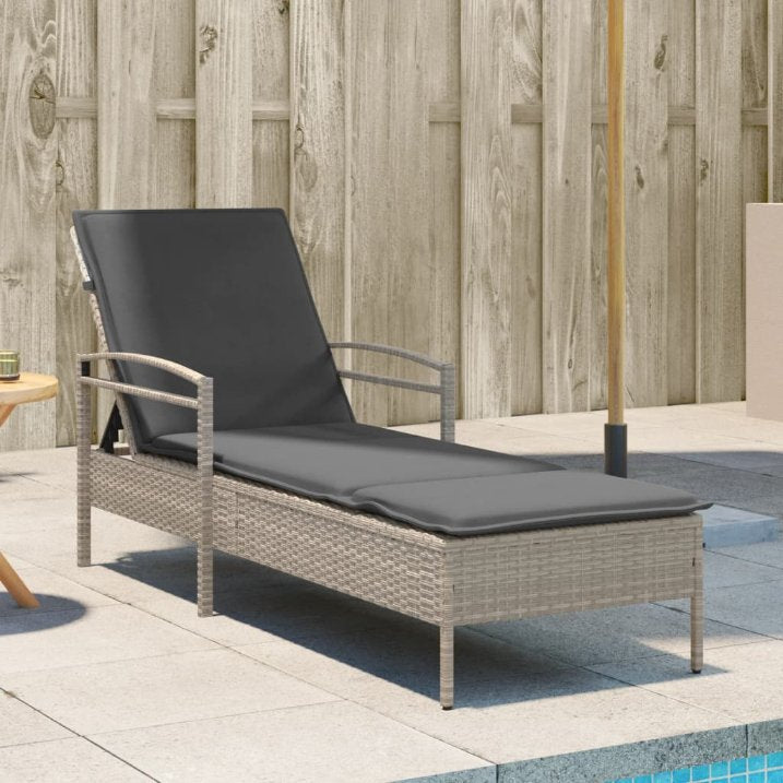 vidaXL Sonnenliege mit Auflage Schwarz 63x200x81 cm Poly Rattan