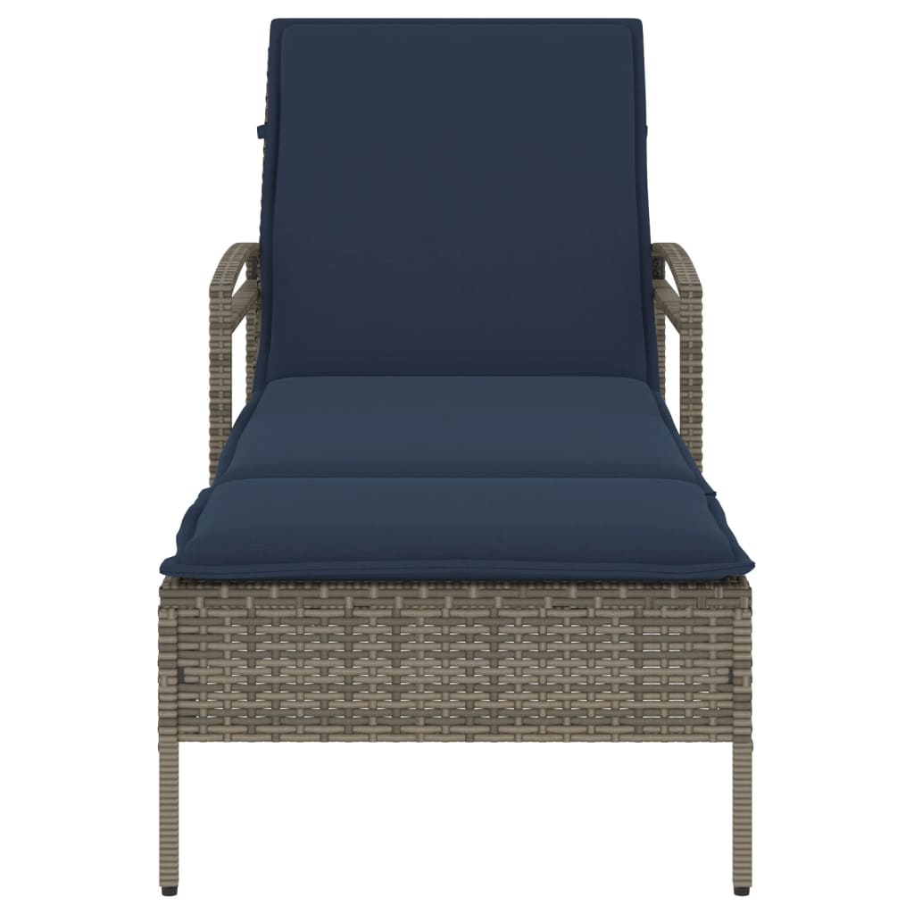 vidaXL Sonnenliege mit Kissen Grau 63 x 200 x 81 cm Poly Rattan