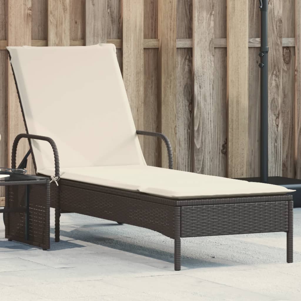 vidaXL Sonnenliege mit Rollen und Auflage Schwarz Poly Rattan