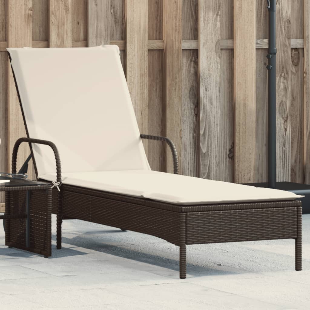 vidaXL Sonnenliege mit Rollen und Auflage Schwarz Poly Rattan