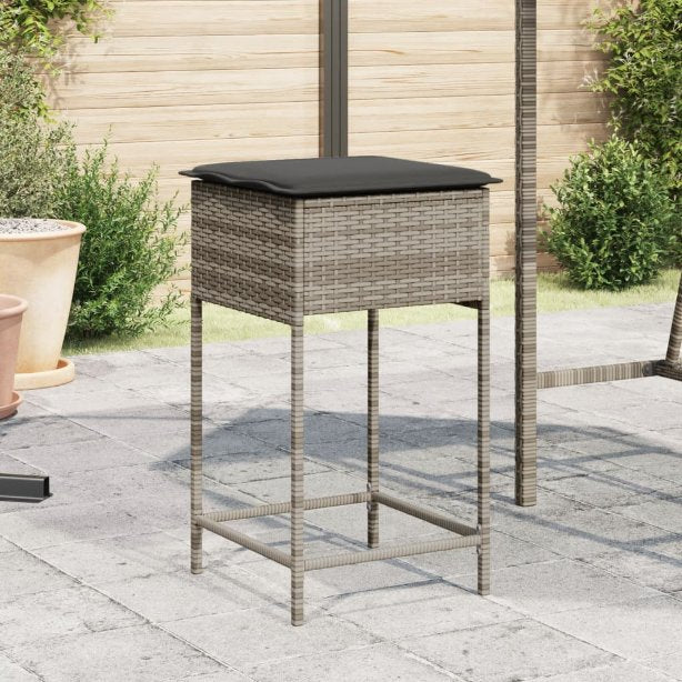 vidaXL Garten-Barhocker mit Kissen 2 Stk. Schwarz Poly Rattan