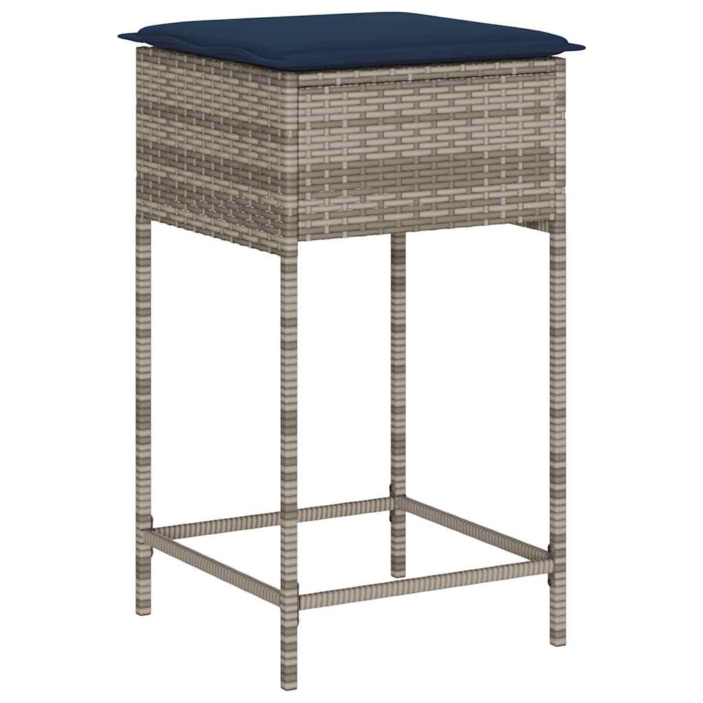 vidaXL Garten-Barhocker mit Kissen 2 Stk. Grau Poly Rattan