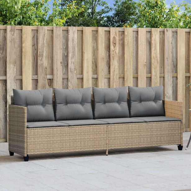 vidaXL Sonnenliege mit Kissen Schwarz Poly Rattan