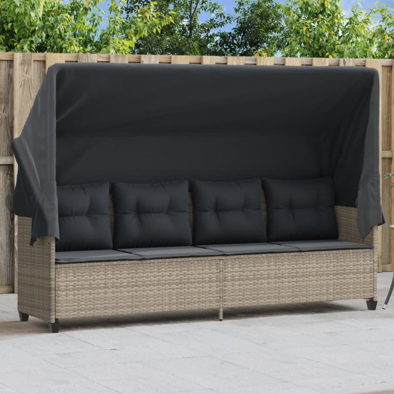 vidaXL Sonnenliege mit Kissen Schwarz Poly Rattan