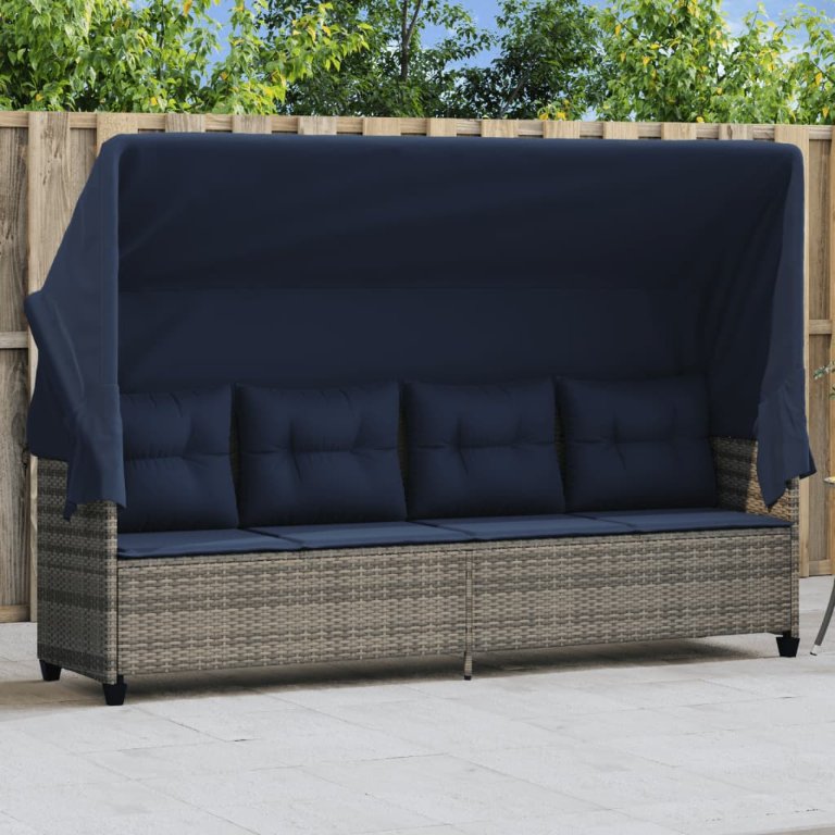 vidaXL Sonnenliege mit Kissen Braun Poly Rattan
